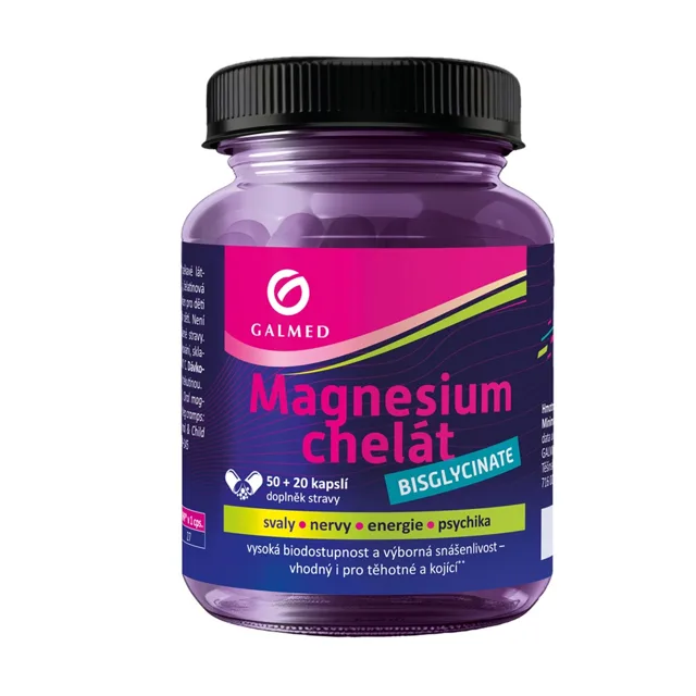 Galmed Magnesium chelát Bisglycinate 50+20 kapslí