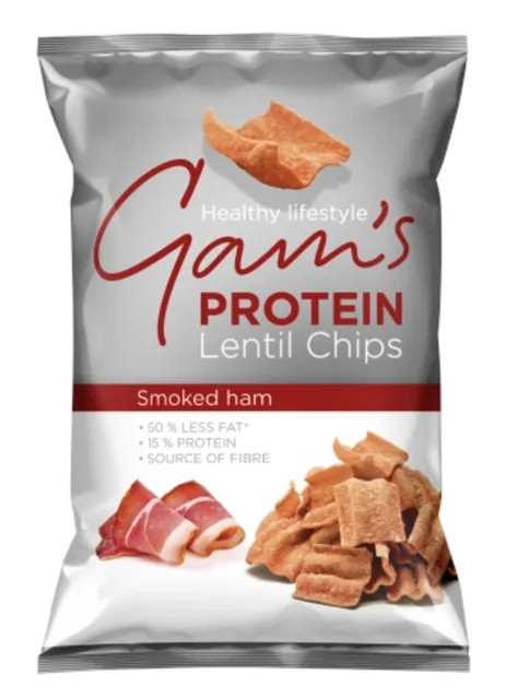 GAM’S Proteinové čočkové lupínky s příchutí uzené šunky, 65 g