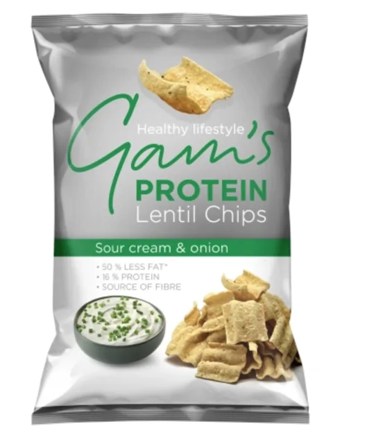 GAM’S Proteinové čočkové lupínky s příchutí zakysané smetany a cibule, 65 g