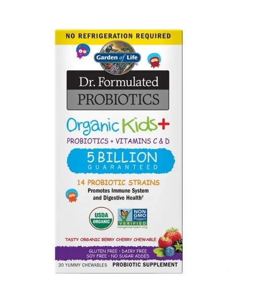 Garden of life Dr. Formulated organická probiotika - pro děti - 5 miliard CFU s příchutí lesního ovoce a třešně - 30 tablet