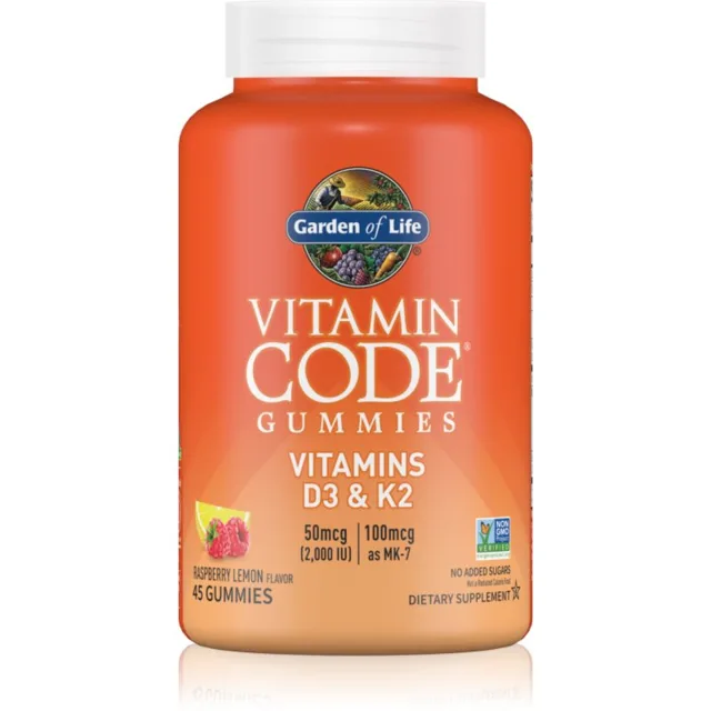 Garden of Life Vitamin Code Gummies Vitamins D3 & K2 žvýkací měkké tobolky pro podporu imunity a optimální růst i vývin kostí příchuť Raspberry Lemon