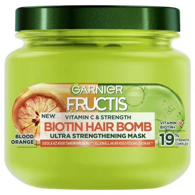 Garnier Posilující maska pro slabé vlasy Fructis Vitamin C & Strength Biotin Hair Bomb (Ultra Strengthening Mask) 320 ml