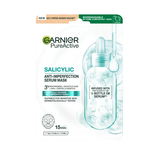 Garnier Pure Active Salicylic textilní sérum maska proti nedokonalostem s kyselinou salicylovou 28 g