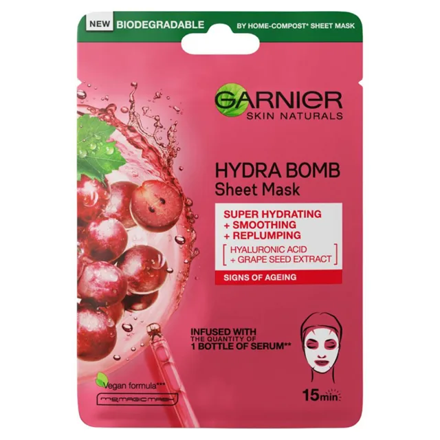 GARNIER Skin Naturals Hydra Bomb Textilní maska s výtažkem z hroznů 28 g