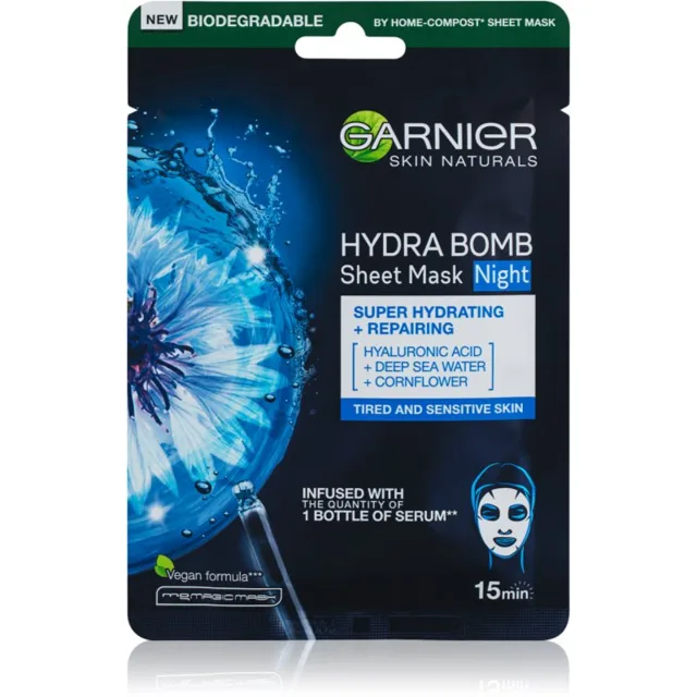 Garnier Textil Masks Hydra Bomb hydratační plátýnková maska na noc 28 g