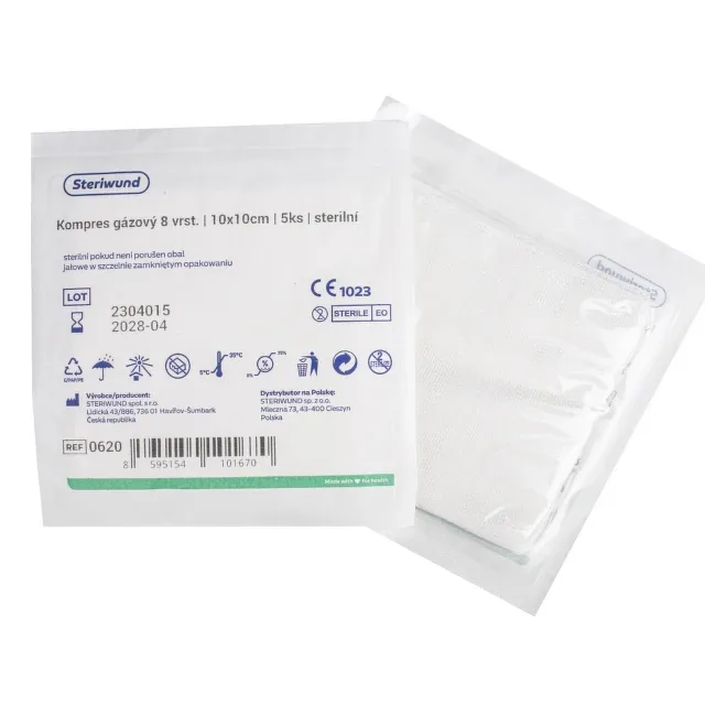 Gáza hydrofilní kompres sterilní 10x10cm/5ks Steriwund