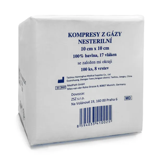 Gáza kompresní nesterilní 10 x 10cm-100 ks 8vrste