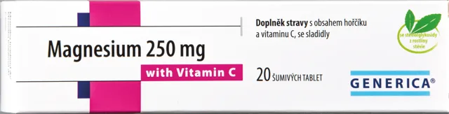 Generica Magnezium 250 mg s vitaminem C 20 tablet
