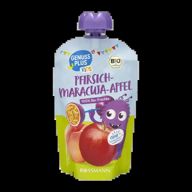 GENUSS PLUS BIO ovocné pyré broskev, maracuja a jablko  100 g