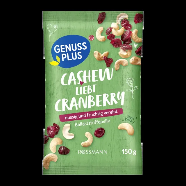 GENUSS PLUS Mix kešu ořechů a brusinek  150 g