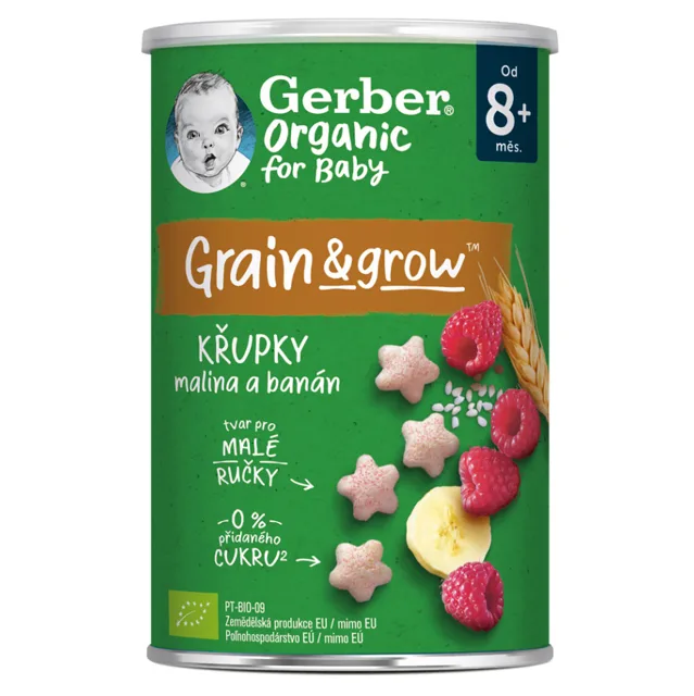 GERBER Křupky s malinou a banánem BIO 35 g 8m+