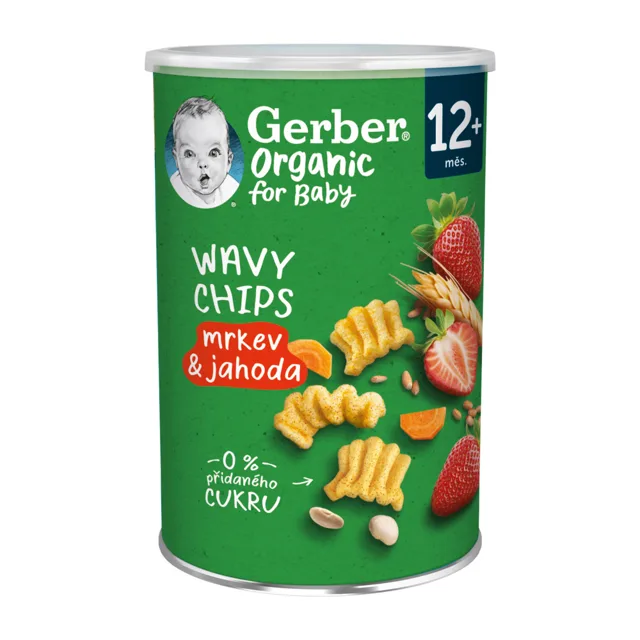 Gerber Organic Wavy chips mrkev a jahoda 12m+ 35 g