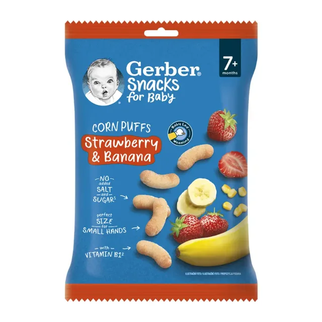 Gerber Snacks kukuřičné křupky jahoda a banán 28 g