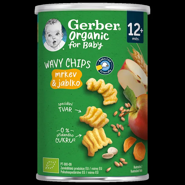 GERBER Wavy chips mrkev&jablko 12m+ BIO 35 g