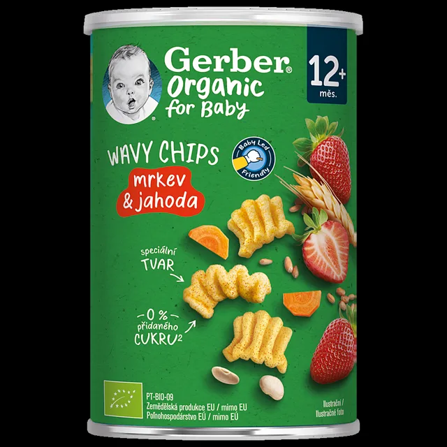 GERBER Wavy chips mrkev&jahoda 12m+ BIO 35 g