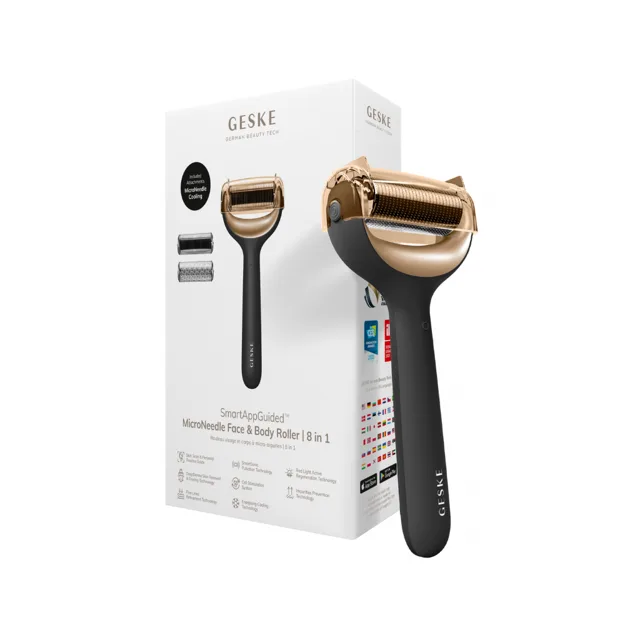 GESKE Masážní váleček na obličej a tělo 8v1 (MicroNeedle Face & Body DermaRoller) Grey