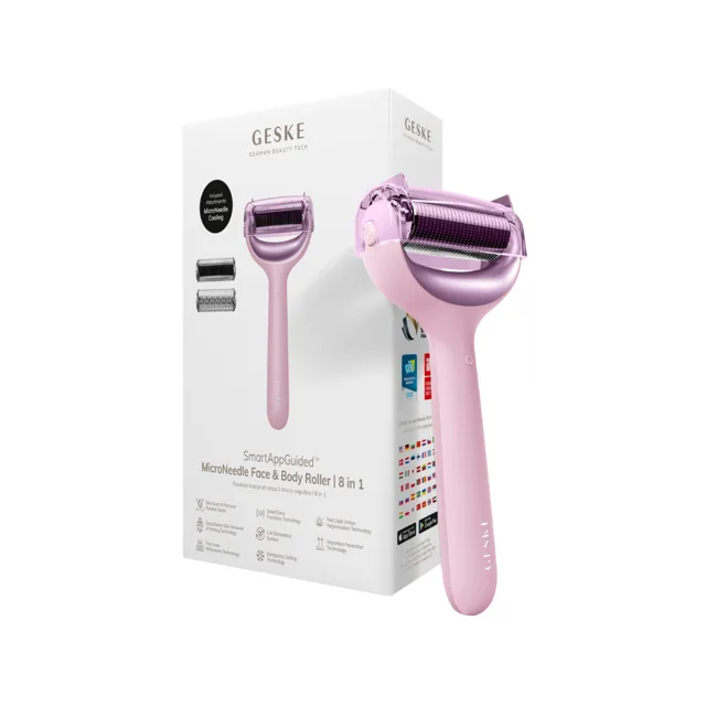 GESKE Masážní váleček na obličej a tělo 8v1 (MicroNeedle Face & Body DermaRoller) Pink