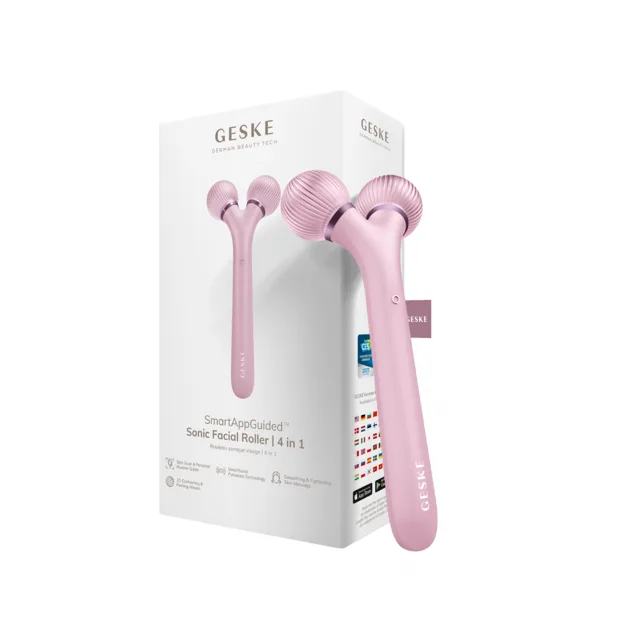 GESKE Sonický vibrační masážní přístroj na obličej 4v1 (Sonic Facial Roller) Pink