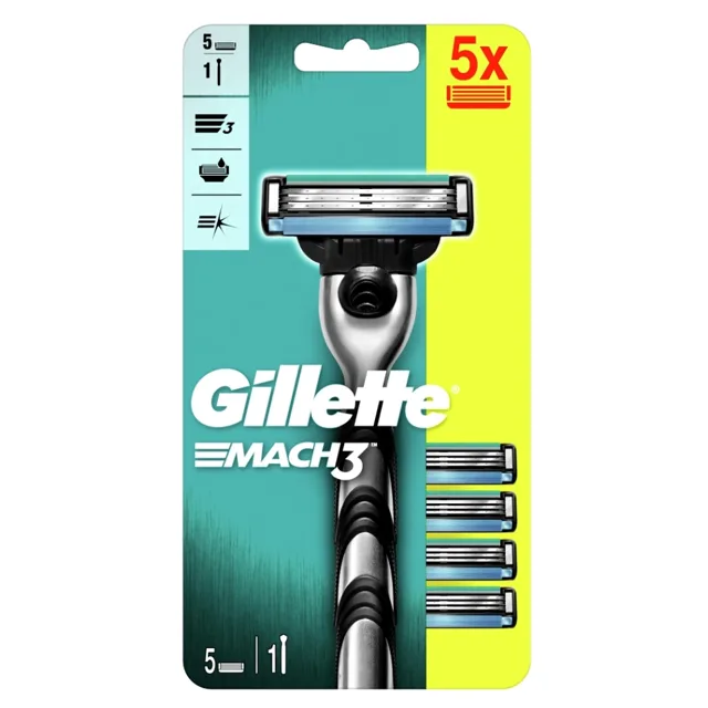 GILLETTE Mach3 Holící strojek + Náhradní hlavice 5 ks