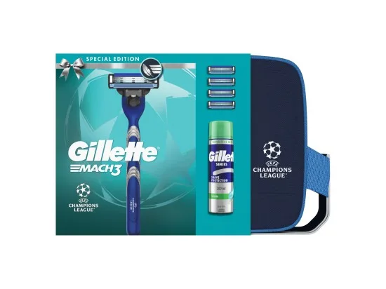 Gillette Mach3 UEFA Champions League Special Edition dárková sada s holicím strojkem