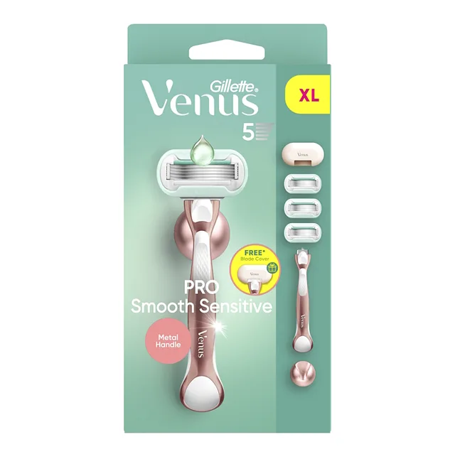 GILLETTE Venus Deluxe Smooth  sensitive Holící strojek + Náhradní hlavice 3 kusy, rozbalené