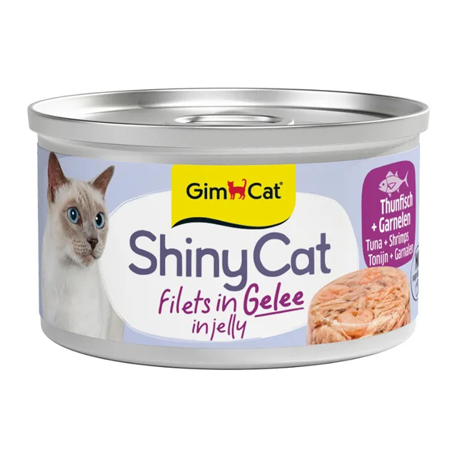 GimCat ShinyCat Filet v želé 24 x 70 g - výhodné balení - Tuňák a krevety
