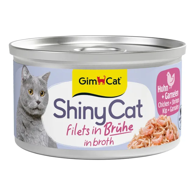 GimCat ShinyCat Filet ve vývaru 12 x 70 g - výhodné balení - Kuřecí a krevety