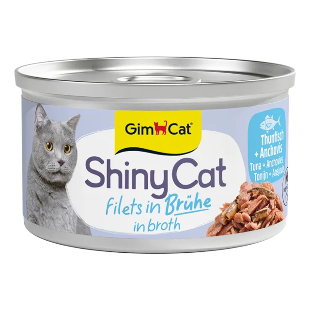 GimCat ShinyCat Filet ve vývaru 24 x 70 g - výhodné balení - Tuňák a ančovičky