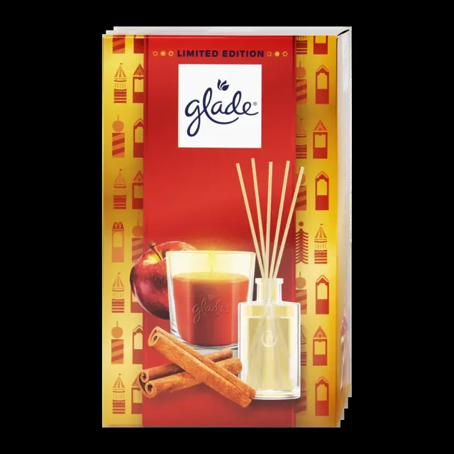 Glade Dárková sada Vonná svíčka a vonné tyčinky Apple & Cinnamon