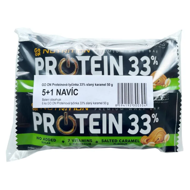 GO ON Proteinové tyčinky 33% slaný karamel 5 + 1 kus ZDARMA