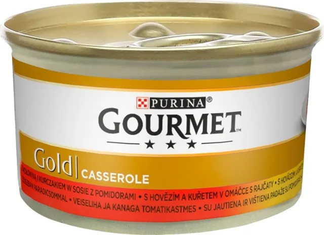 GOURMET Gold hovězí a kuřecí v rajčatové omáčce 85 g