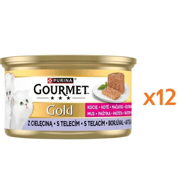 GOURMET Gold Kitten Mus s telecím 12x85g konzerva pro koťata
