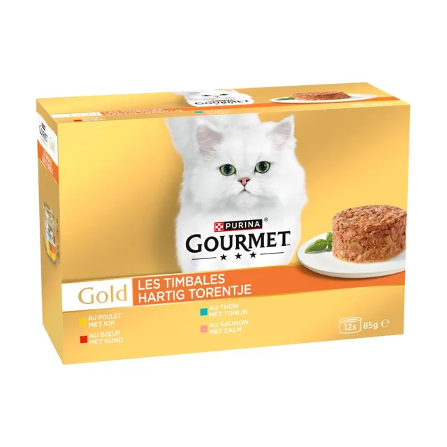Gourmet Gold konzervy 12 x 85 g - kuře, hovězí, tuňák, losos