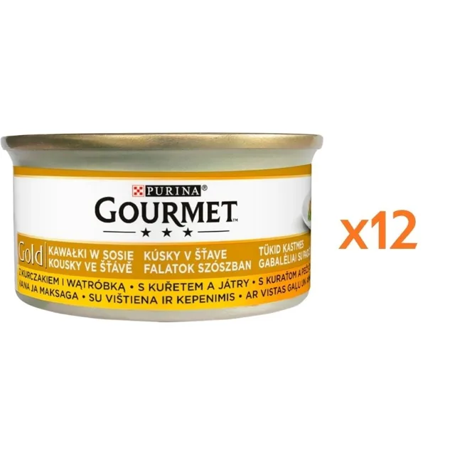 GOURMET Gold kousky v omáčce s kuřetem a játry pro kočky 12x85 g