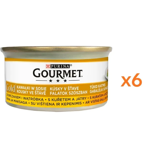 GOURMET Gold kousky v omáčce s kuřetem a játry pro kočky 6x85 g