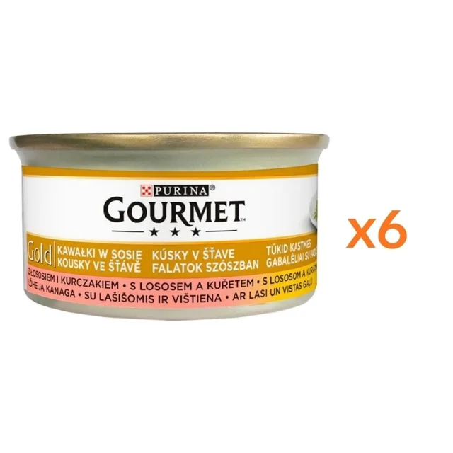 GOURMET Gold losos a kuře v omáčce pro kočky 6x85 g