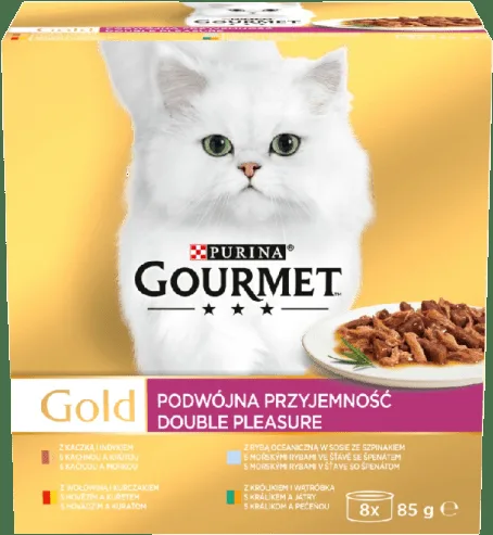 Gourmet Gold Multipack hovězí s kuřetem/králík s játry/mořské ryby se špenátem/kachna s krůtou 8x85g