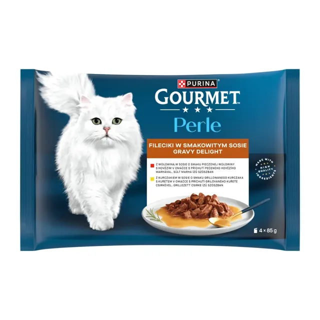 Gourmet Kapsičky pro kočky Perle Gravy Delight s kuřetem a s hovězím v ochucených omáčkách Multipack 4x 85 g 340 g