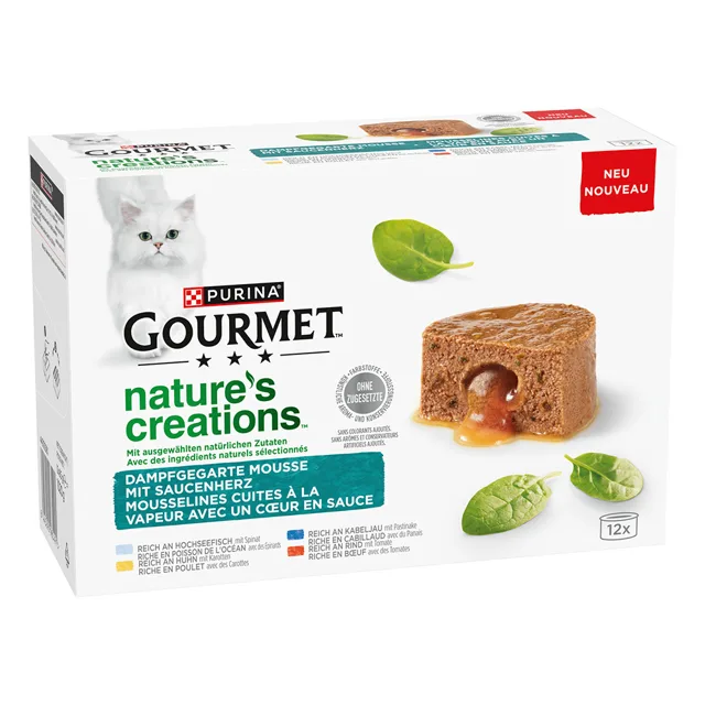 Gourmet Nature's Creations Gravy Heart konzervy 12 x 85 g - hovězí, kuře, treska, mořské ryby