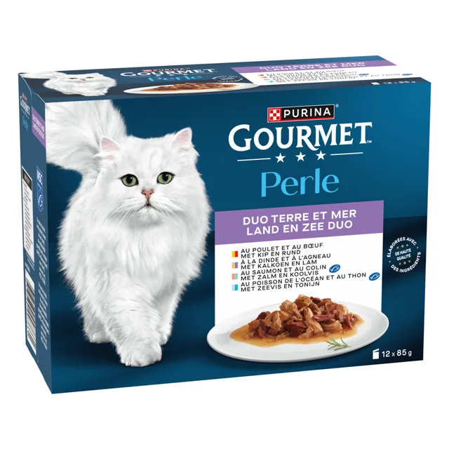 Gourmet Perle kapsičky 12 x 85 g - DUO - kuře a hovězí, krůtí a jehněčí, losos,mořská ryba a tuňák
