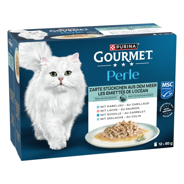 Gourmet Perle kapsičky 12 x 85 g - jemné kousky z moře v omáčce (4 druhy)