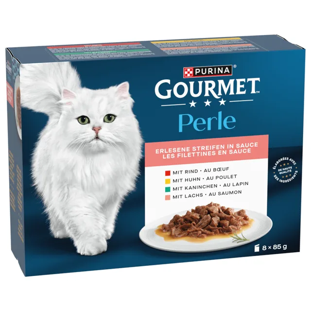 Gourmet Perle kapsičky 8 x 85 g - hovězí, kuře, králík, losos