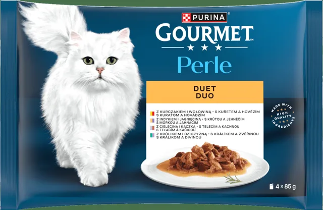 Gourmet Perle multipack DUO kuře-hovězí/krůta-jehněčí/telecí-kachna/králík-zvěřina 4x85g
