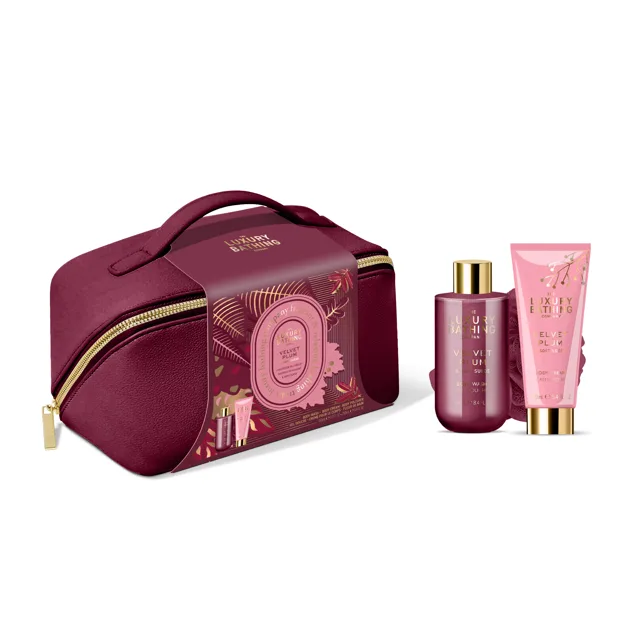 Grace Cole Dárková sada péče o tělo v taštičce Velvet Plum & Soft Suede 3 ks