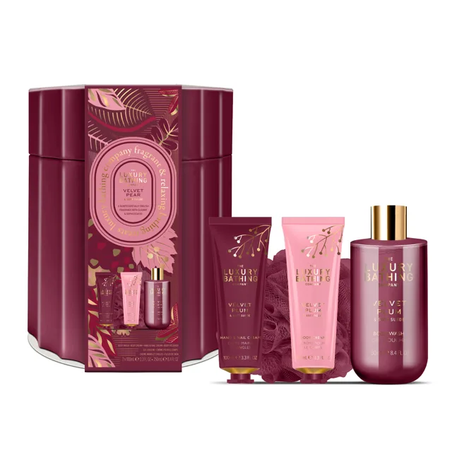 Grace Cole Dárková sada v plechové dóze Velvet Plum & Soft Suede 4 ks
