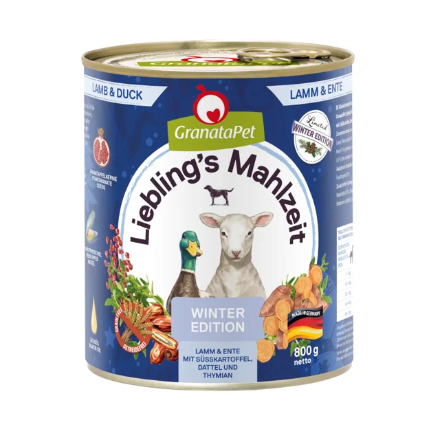 GranataPet Liebling's Mahlzeit zimní edice - výhodné balení: jehněčí a kachna (12 x 800 g)