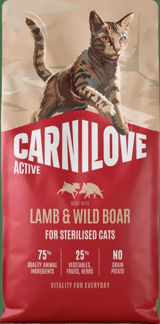 Granule CARNILOVE Active pro sterilizované kočky jehněčí a divočák 6 kg