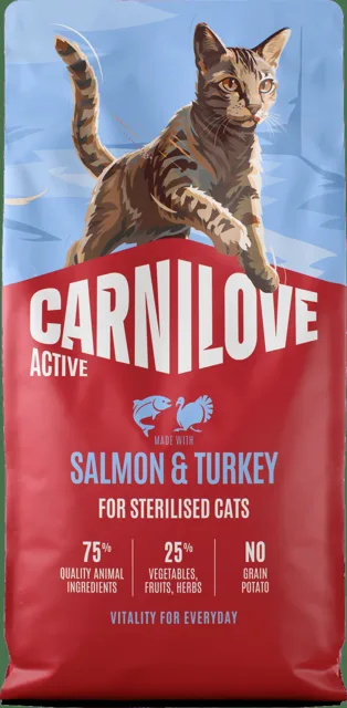Granule CARNILOVE Active pro sterilizované kočky losos a krůta 6 kg