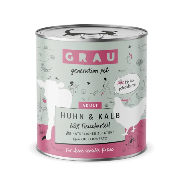 GRAU Adult bez obilovin 6 x 800 g - kuře & krůtí srdce