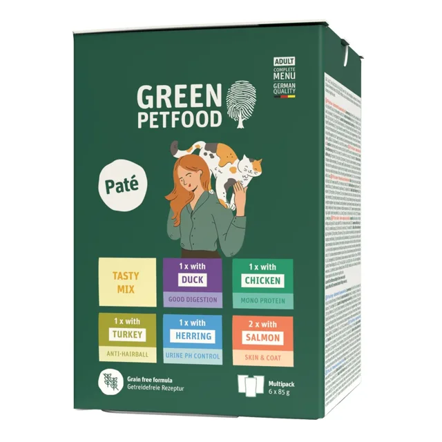 GREEN PETFOOD Cat Multipack Paté Tasty Mix 6x85 g paštika pro kočky